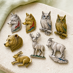 Badges personnalisés en métal 3D en relief sur le thème des animaux de la montagne, broches sur mesure pour revers, vente en gros - Product Image 1