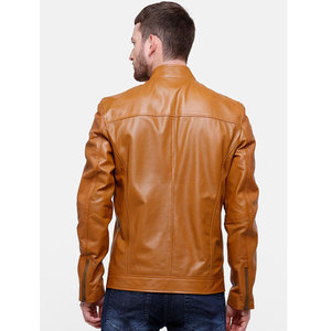 Veste en cuir de mouton véritable à la mode d'hiver pour hommes avec col montant et tissu en toile - Product Image 3