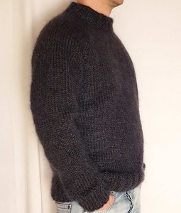 Vente en gros de pulls chauds tricotés moelleux en mohair pour hommes, couleurs personnalisées, pulls en mohair noir en coton et nylon pour hommes - Product Image 4