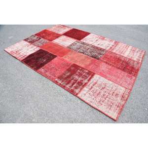 Tapis Turc Vintage Moderne 5.6X8 pieds Rouge Laine Large Epaisseur 10mm Support en Latex pour Entrée 9x12 Rectangle Patchwork - Product Image 2