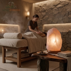 Lampe en sel de roche himalayen blanc naturel faite à la main, élégante lampe de table en cristal pour la maison et le spa, 100% pure - Product Image 4