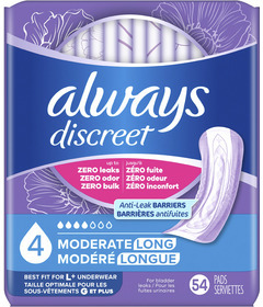 Always Discreet - Toallas Absorbentes para Incontinencia en Mujeres, Absorbencia Moderada, Longitud Regular, Toallas Posparto, 108 Unidades - Product Image 3
