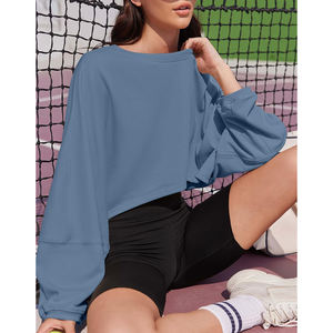 Sudadera de rizo de gran tamaño de Estilo Vintage para mujer con cuello redondo, venta al por mayor, Sudadera con capucha recortada, Tops para sudaderas cortas de invierno - Product Image 4