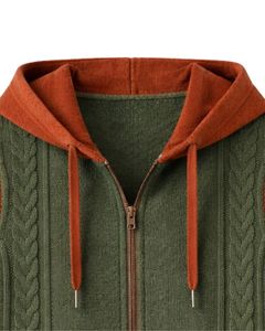 Gilet sans manches en tricot personnalisé pour homme, vert olive avec capuche, mélange de laine et d'acrylique, fermeture éclair intégrale, veste décontractée d'hiver - Product Image 5