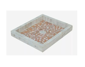 Plateau de service rectangulaire en MDF blanc naturel de taille personnalisable incrustation d'os meubles décoratifs pour la maison restaurant pour la nourriture - Product Image 5