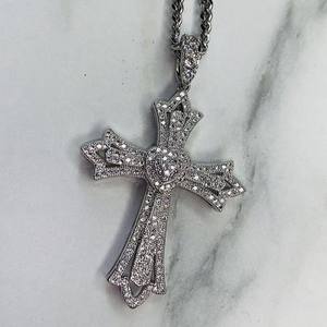 Trending White Gold Plated VVS Clarity Diamond Sterling Silver Custom Cross Charm Pendant HipHop Style Party Jewelry - Product Image 1