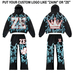Conjunto Deportivo ZAINI para Hombre, Estilo Urbano, Invierno, 350g, Algodón Transpirable, Negro y Azul Eléctrico, Talla Grande, con Logotipo Personalizado - Product Image 1