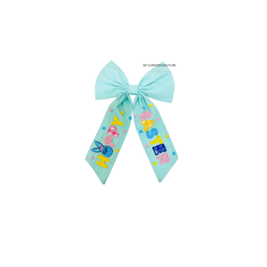 Accessoire de cheveux de Pâques fait main en perles de rocaille, tissu à carreaux roses avec des carottes partout, nœud en perles, collection AP CURATED COUTURE, vente chaude - Product Image 1