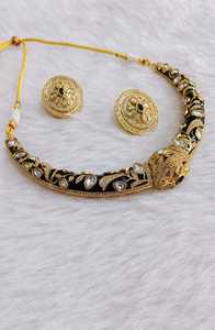 Gulab Meenakari Royal Necklace Set Heritage y Regal Artistry adornado con piedras Kundan cortadas con espejo para mujeres y niñas - Product Image 4