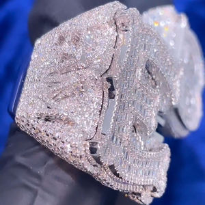 10.00Ct ฮิปฮอป VVS Moissanite สีขาวทองรอบ & Baguette ตัดเพชรเย็นออกแหวน925ผู้ชายเงินสเตอร์ลิง - Product Image 4