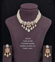 Ensemble collier et pendentif Kundan Choke11235 en laiton plaqué or, collier ethnique pour femmes, collier ras du cou avec chaîne en corde