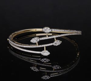 Modern 14K Yellow <b>Gold</b> 2.12CTW Diamond Bracelet Natural Brilliant Cut Diamonds Rhodium <b>Plated</b> Symmetrical Flowing <b>Bangles</b> - Product Image 2