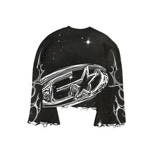 Sudadera Corta para Hombre, Estilo Urbano, Personalizada, Gruesa, Estampada, Vintage, Desgastada con Ácido, Rota, en Oferta - Product Image 2