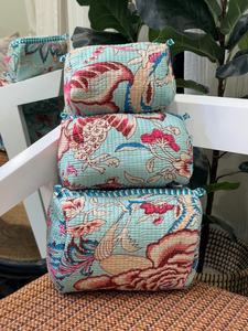 Set 3 Quilted Eco-Friendly Cotton for Toiletry <b>Bags</b> Large <b>Zipper</b> Water-Resistant Cases for Makeup <b>Storage</b> Pastel Florals Pattern - Product Image 3