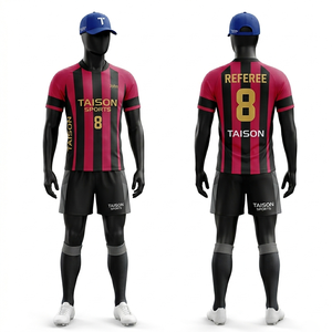 Camiseta de Árbitro de Rugby para Hombre, 180 GSM, Poliéster Premium, Tejido Transpirable, Paneles con Rayas Rojas y Negras, Logotipo Personalizado Sublimado - Product Image 1