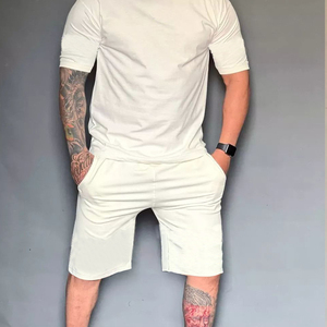 Conjunto Deportivo de Algodón 100% al por Mayor, Camiseta y Pantalones Cortos de Gimnasio, 2 Piezas, Transpirable, Tallas Grandes, para Hombre, Verano, Informal, Tejido de Punto, 320g - Product Image 5