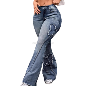 Jean évasé classique en denim bleu pour femme, taille haute, coupe slim, coupe cloche - Product Image 2