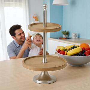 Plateau à gâteau en bois à deux niveaux plateau de service avec support de ferme exportation qualité cuisine fête décor signes outils de gâteau - Product Image 5