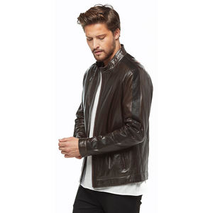 High Quality Men's Sheep Skin Leather <b>Jacket</b> for <b>Winter</b> Custom Logo Printing on Front Thin Stand Man <b>Jacket</b> - Product Image 2