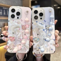 Étuis de téléphone portable de luxe avec lanière à motif floral pour iPhone A07 A17 A37, pour iPhone 14 15 16 17 Pro Max Camera