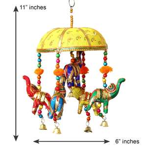 Multicolor Handcrafted Decorative Five <b>Elephant</b> Wall, Door, Window Hanging Bells Wind Chimes Showpiece for Home <b>Decor</b>, Wall Deco - Product Image 1