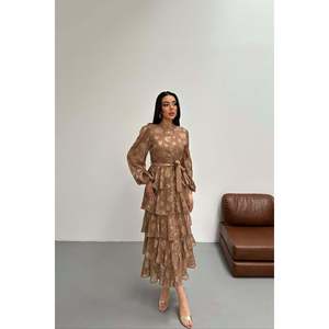Vestido midi de visón tejido liso con volantes escalonados y cintura natural - Product Image 2