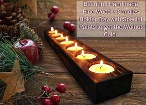 Madera 7 portavelas bandeja hecha a mano 16,5 "de longitud portavelas de madera portavelas Bar granja baño decoración centro de mesa - Product Image 2