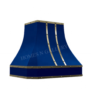 Hotte de cuisine personnalisée en acier thermolaqué bleu foncé, dernière génération, pour îlot de cuisine, cheminée et poêle - Product Image 3
