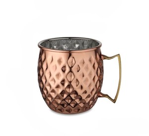 Meilleure qualité de cuivre plaqué Moscou Mule Mug Diamant Martelé Conception Verre Personnalisé Métal PC Matériel pour Boire Prix de l'Inde - Product Image 6