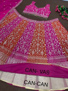 Vêtements de mariée de qualité supérieure Heavy Fuax Georgette Brodé Séquence Travail 2 Couleurs Lehenga Choli avec Dupatta pour Festive Wear - Product Image 5