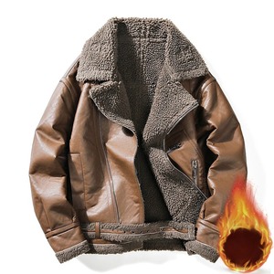 Veste en cuir pur pour hommes, nouveau manteau de fourrure rétro avec col montant épaissi, chaud, loisirs de plein air, automne-hiver - Product Image 1