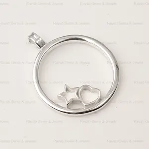 Top Selling Genuine 925 Silver Round Circle Disc With Star Heart Semi Mount CZ Pendant Base For Keepsake Breastmilk Jewelry