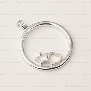 Vente véritable 925 argent rond cercle disque avec étoile coeur breloque Semi montage CZ pendentif Base pour souvenir lait maternel bijoux - Product Image 1