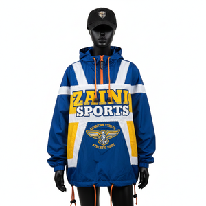 Chaqueta cortavientos ligera para mujer, 130 GSM, poliéster, azul, blanco, amarillo, estilo paneles, con logotipo personalizado, chaqueta para mujer - Product Image 1