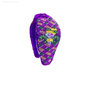 Designer Customized Mardi Gras Special Stone Beaded Top Knotted <b>Headband</b> Customized Beaded Hand Embroidered <b>Headbands</b> - Product Image 3