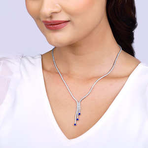 สร้อยคอเงินรูปวงแหวนสีฟ้ากับโซ่ชุบโรเดียมหินเซอร์คอนสำหรับงานแต่งงานงานหมั้นหรือของขวัญ - Product Image 4