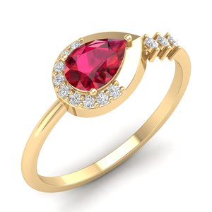Anillo de Compromiso REYES de Oro Sólido de 14K con Halo de Moissanita Certificada por GRA para Mujer, Corte Pera, Gema de Rubí de 0.75 Quilates - Product Image 2