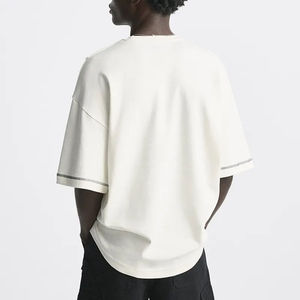 100% Cotton Plain <b>White</b> Tee Casual Mid Style <b>Short</b> <b>Sleeves</b> Oversized Fit With Logo Print Men <b>Shirt</b> - Product Image 6