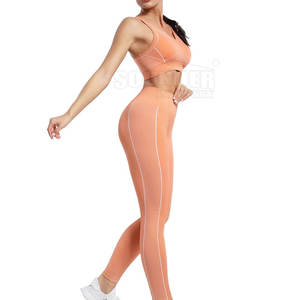 Conjunto de Yoga sin costuras de 2 piezas de alta calidad para mujer, ropa deportiva de gimnasio con patrón sólido para Fitness y entrenamiento, conjunto de yoga sin costuras de 2 piezas para mujer - Product Image 4