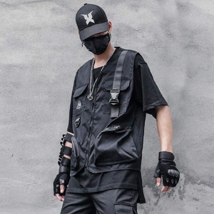 Cyber Techwear Cargo <b>Vest</b> Men <b>Black</b> Gothic Cyberpunk Techwear Fleece <b>Vest</b> Slim Fit Tops Custom Streetwear Techwear Ninja Clothes - Product Image 3