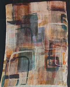 Longue écharpe géométrique élégante et légère en lin imprimé numériquement avec des motifs vibrants pour la sophistication quotidienne Chic Adultes Été - Product Image 1