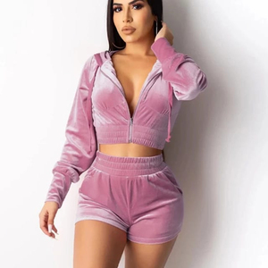 Zip up <b>Hoodie</b> Velvet Velour 2 Piece <b>Biker</b> Shorts Sets Cotton Custom Logo Lounge Wear Casual Women Set <b>for</b> Girls - Product Image 2