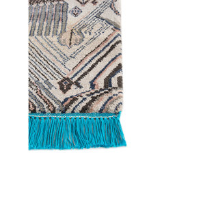 Tapis géométrique noué à la main en laine et soie de bambou Manchaha, rectangulaire, épaisseur 10 mm, pour salon, couloir - Les-635 en gris et noir - Product Image 4