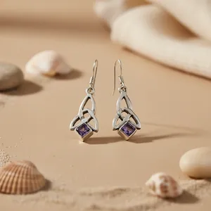 Boucles d'oreilles tendance en argent sterling 925, nœud celtique, améthyste, diamant, perle, forme de papillon mignon, cœur, mariages, fiançailles, fêtes - Product Image 2