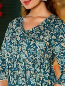 Démarquez-vous de la foule et faites une déclaration de mode avec cet ensemble de costume zari détaillé en dentelle Deep Sapphire au prix de gros - Product Image 4