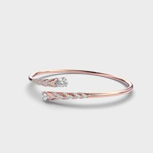 Lab Grown Diamond Leaf Design Open Cuff <b>Bangle</b> Bracelet in 9KT White / <b>Rose</b> / Yellow <b>Gold</b> - Product Image 5