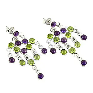 Boucles d'oreilles pendantes vintage pour femmes en argent sterling 925 hypoallergénique avec fermoir à crochet, améthyste, péridot, perle d'eau douce et turquoise - Product Image 3