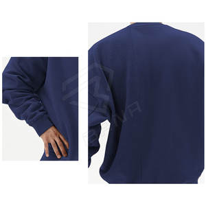 O-cuello de gran tamaño de la sudadera de los hombres de manga larga de algodón poliéster azul liso con característica suave patrón impreso - Product Image 2