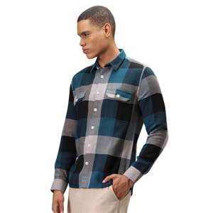 Camisa a cuadros de algodón cepillado azul verde azulado para hombre Camisa a cuadros cómoda con mangas largas y ajuste regular para salidas Casuales - Product Image 4