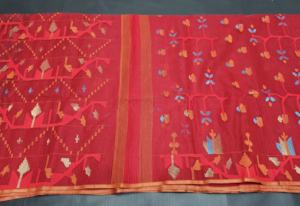 Qualité d'exportation Deshi Dhakai Jamdani Sharee Qualité d'exportation pour les femmes JAMDANI TISSU Bleu ROUGE VERT Doré du Bangladesh - Product Image 5